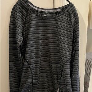 Reebok Black and Gray Striped Long Sleeve Shirt with Thumb Holes